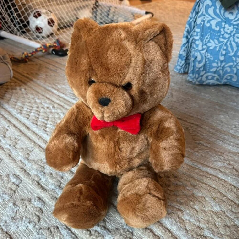 Vintage 1986 Dakin Honey Jo Teddy Bear 21" Fun Farm Brown Red Bow Plush